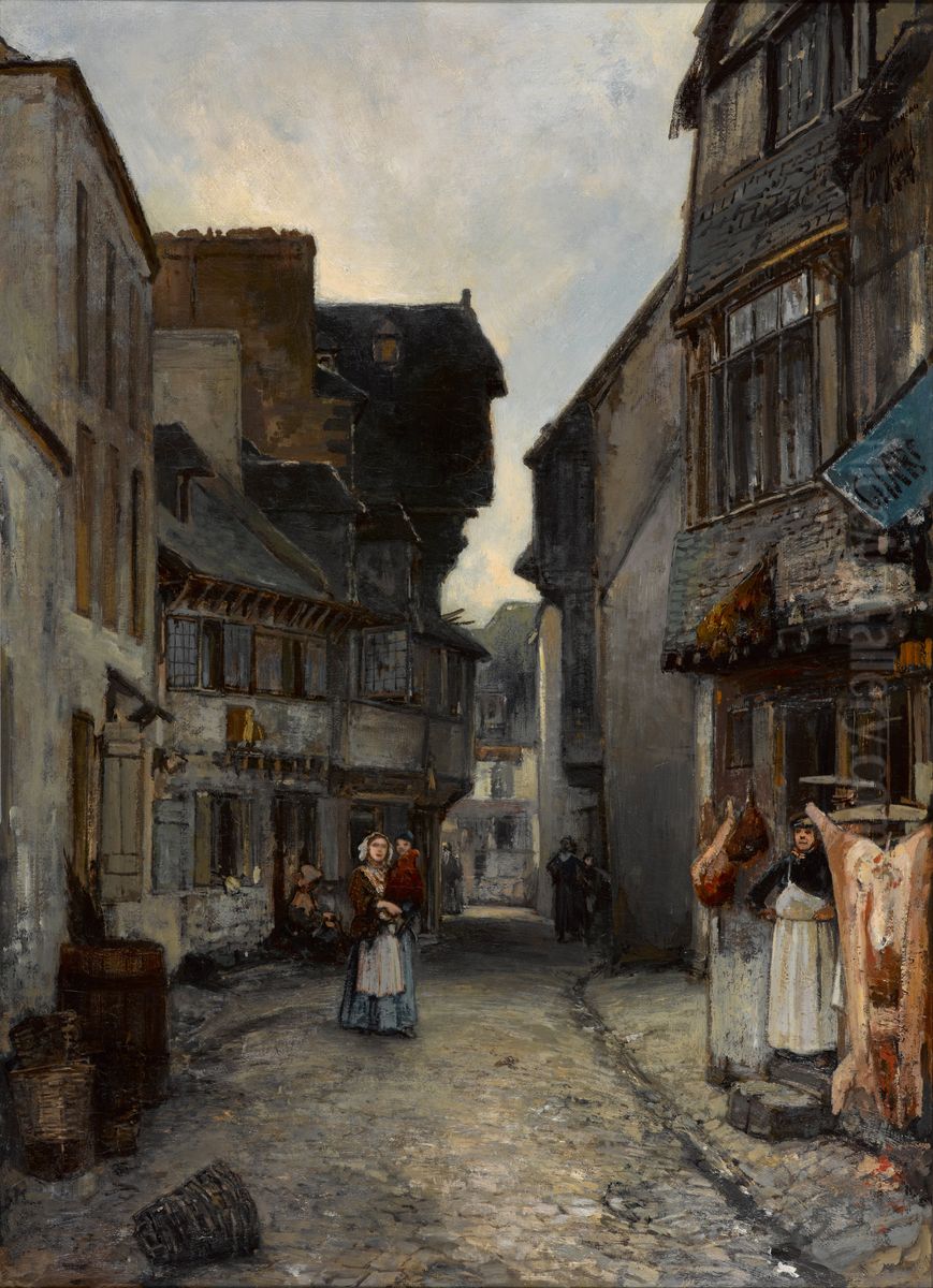 A street in Landerneau Oil Painting by Johan Jongkind