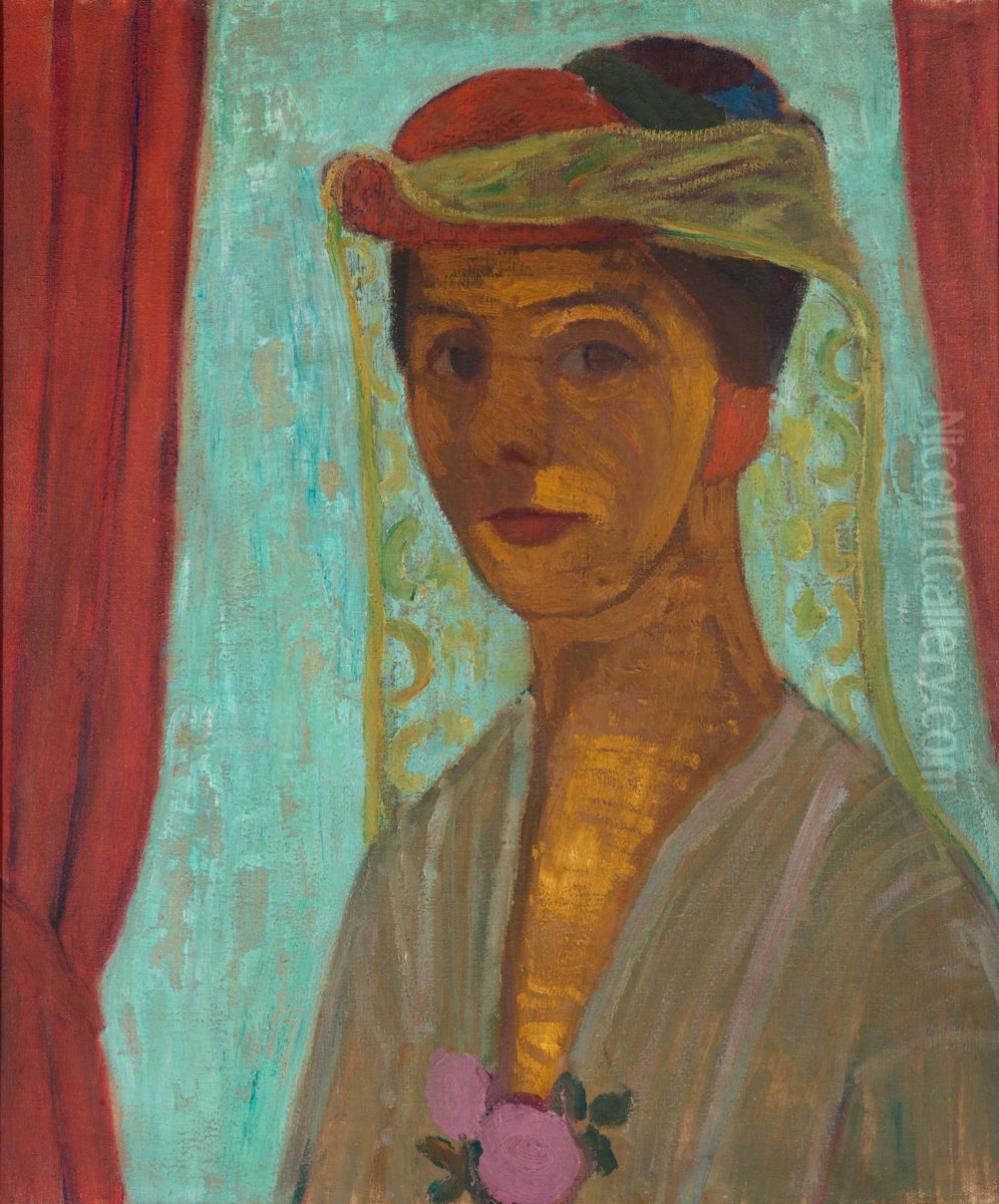 Selbstbildnis mit Hut und Schleier Oil Painting by Paula Modersohn-Becker