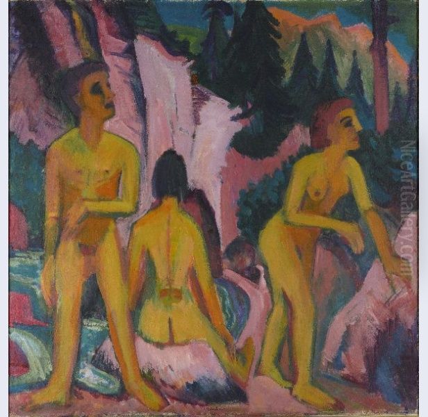 Badende figuren Oil Painting by Ernst Ludwig Kirchner