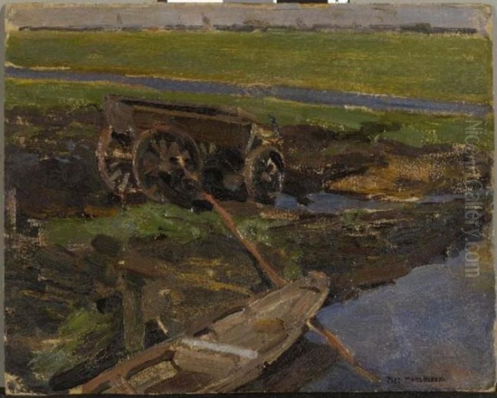 On the land, oil study Oil Painting by Piet Mondrian