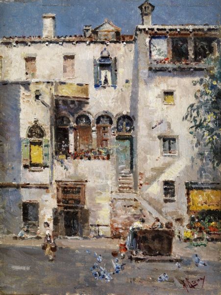 Venetian View Oil Painting by Antonio Reyna Manescau