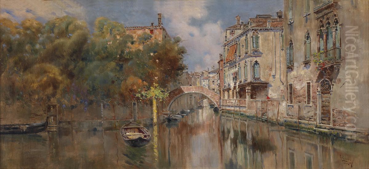 View of a Canal in Venice Oil Painting by Antonio Reyna Manescau