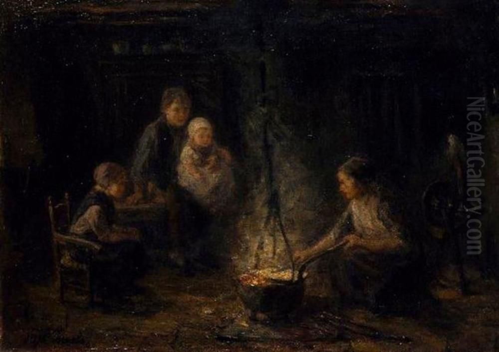 Woman baking pancakes Oil Painting by Jozef Israels