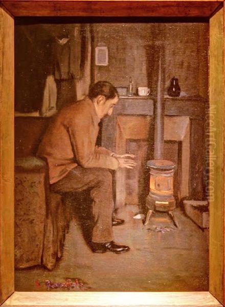 Retrat d'Utrillo davant l'estufa Oil Painting by Santiago Rusinol i Prats
