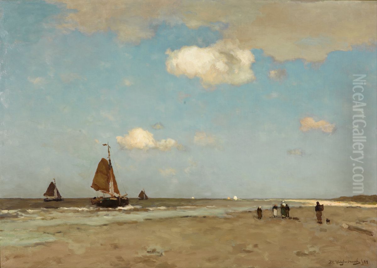 Beach scene Oil Painting by Johan Hendrik Weissenbruch