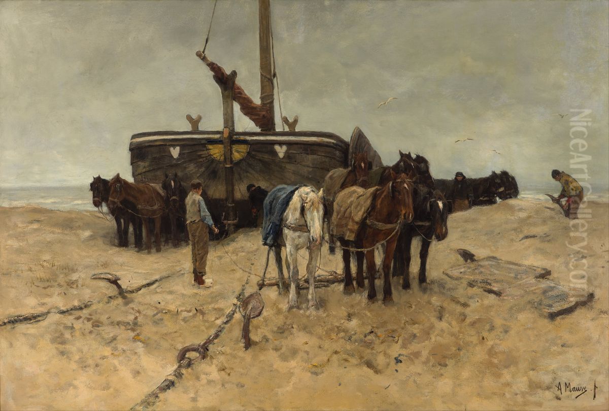Fishing boat on the beach Oil Painting by Anton Mauve