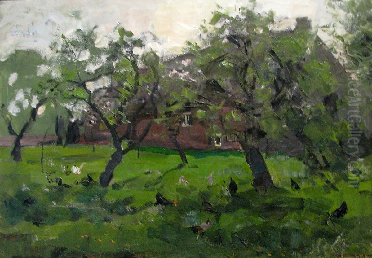 Orchard with chickens Oil Painting by Piet Mondrian