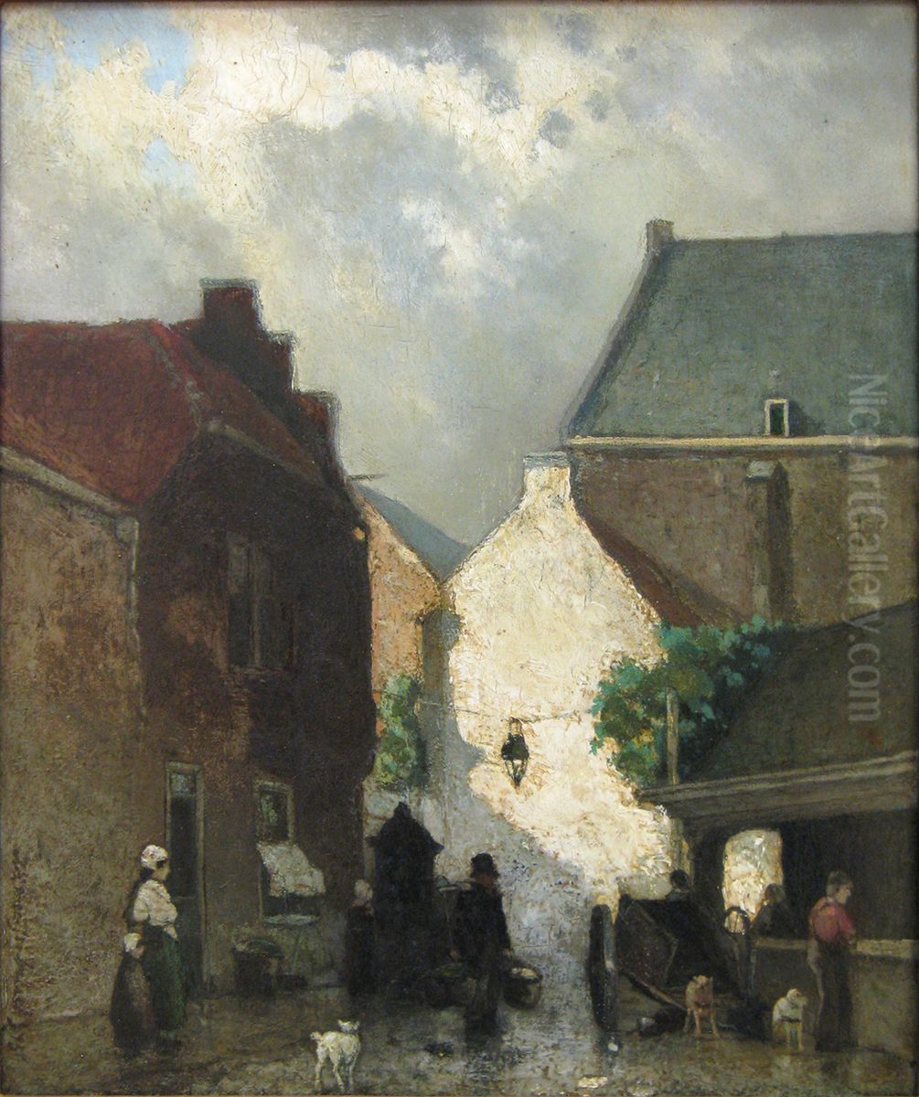 Fish market, The Hague Oil Painting by Johan Hendrik Weissenbruch