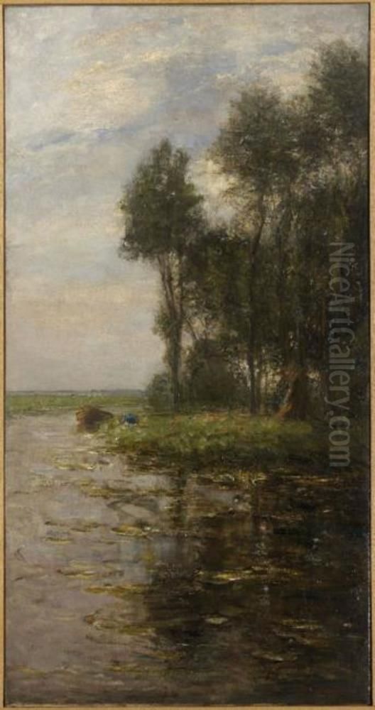 Windmill near tall trees Oil Painting by Piet Mondrian