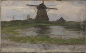 Oostzijdse mill viewed from downstream with mill at center