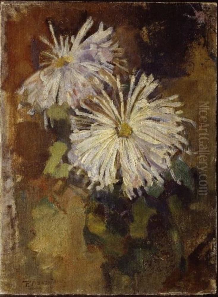Two chrysanthemum blossoms Oil Painting by Piet Mondrian Two chrysanthemum blossoms Oil Painting by Piet Mondrian