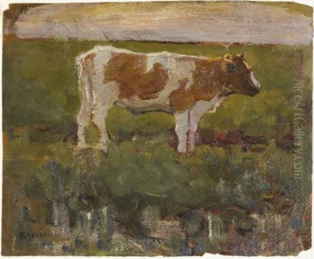 Brown and white heifer Oil Painting by Piet Mondrian