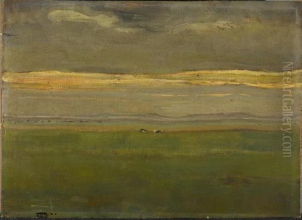 Evening landscape with cows Oil Painting by Piet Mondrian