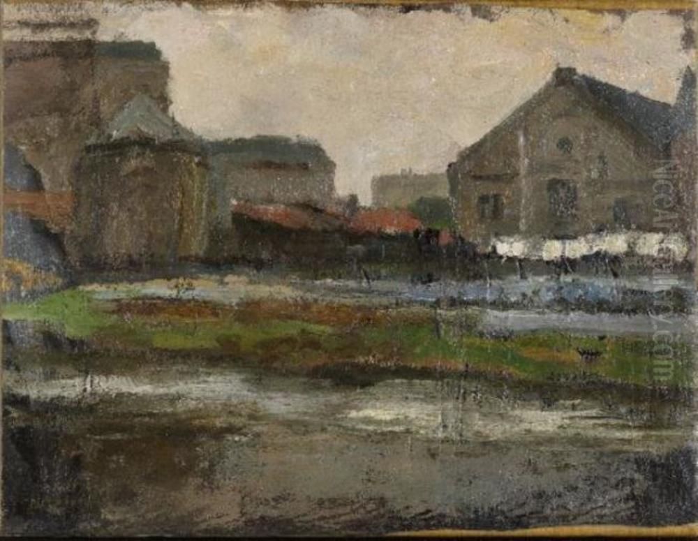 The Boerenwetering with shed of the royal wax candle factory Oil Painting by Piet Mondrian