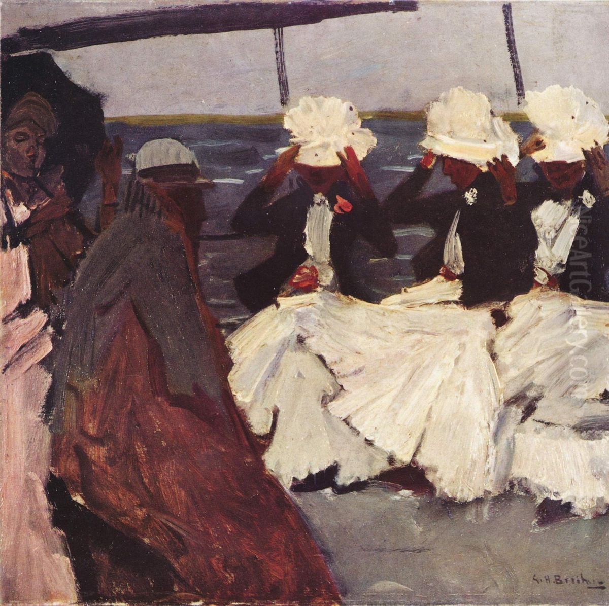 Promenadendeck mit drei Damen Oil Painting by George Hendrik Breitner