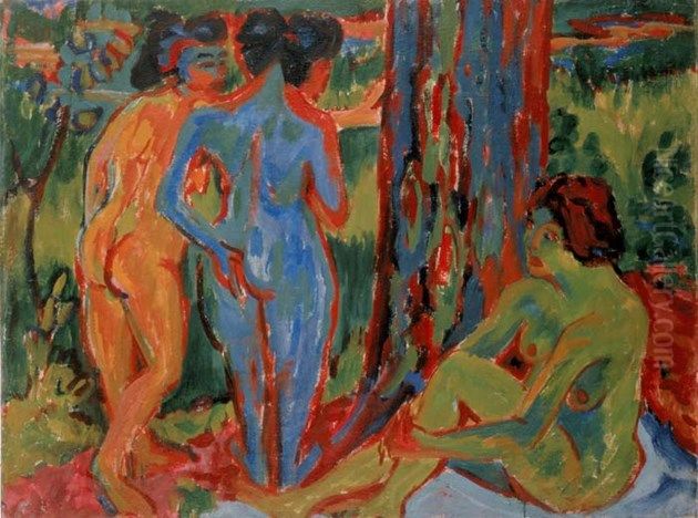 Drei Akte im Walde Oil Painting by Ernst Ludwig Kirchner