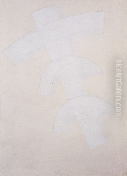 Construction in Dissolution (three arches on a diagonal element in white) Oil Painting by Kasimir Sevrinovitch Malevich