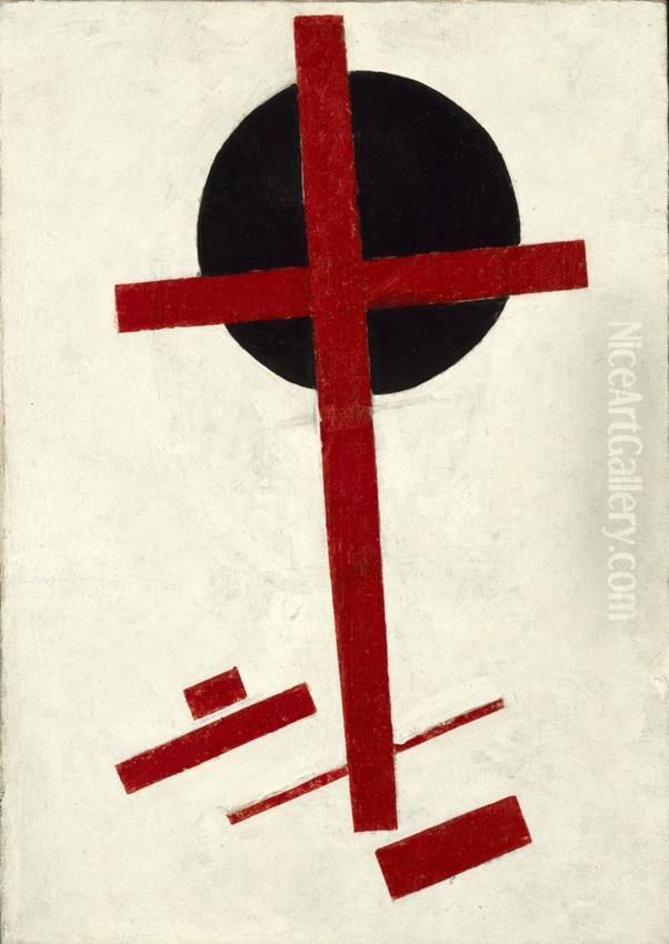 Mystic Suprematism (red cross on black circle) Oil Painting by Kasimir Sevrinovitch Malevich