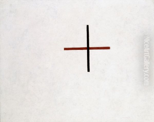 Suprematisch kruis (klein kruis in zwart over rood op wit) Oil Painting by Kasimir Sevrinovitch Malevich