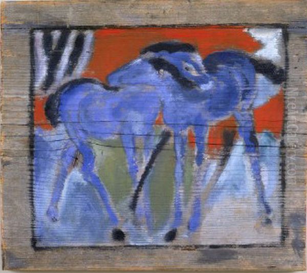 Blue Foals Oil Painting by Franz Marc