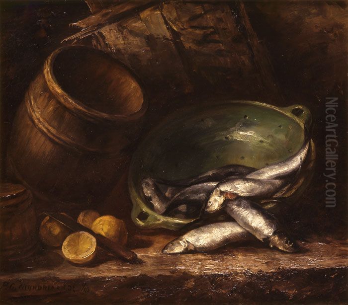 Stilleven met haringen Oil Painting by Piet Mondrian