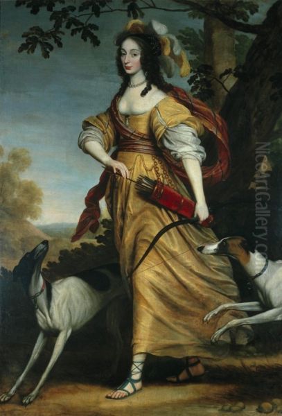 Portret van prinses Louise Hollandine van de Palts (1622-1709) als Diana Oil Painting by Gerard van Honthorst