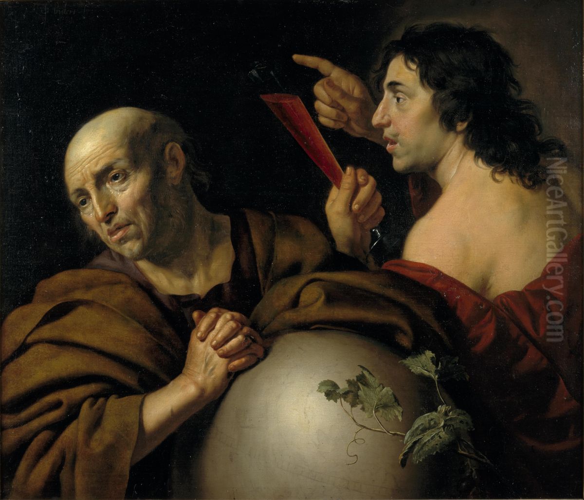 Heraclitus and Democritus Oil Painting by Jan Van Bijlert