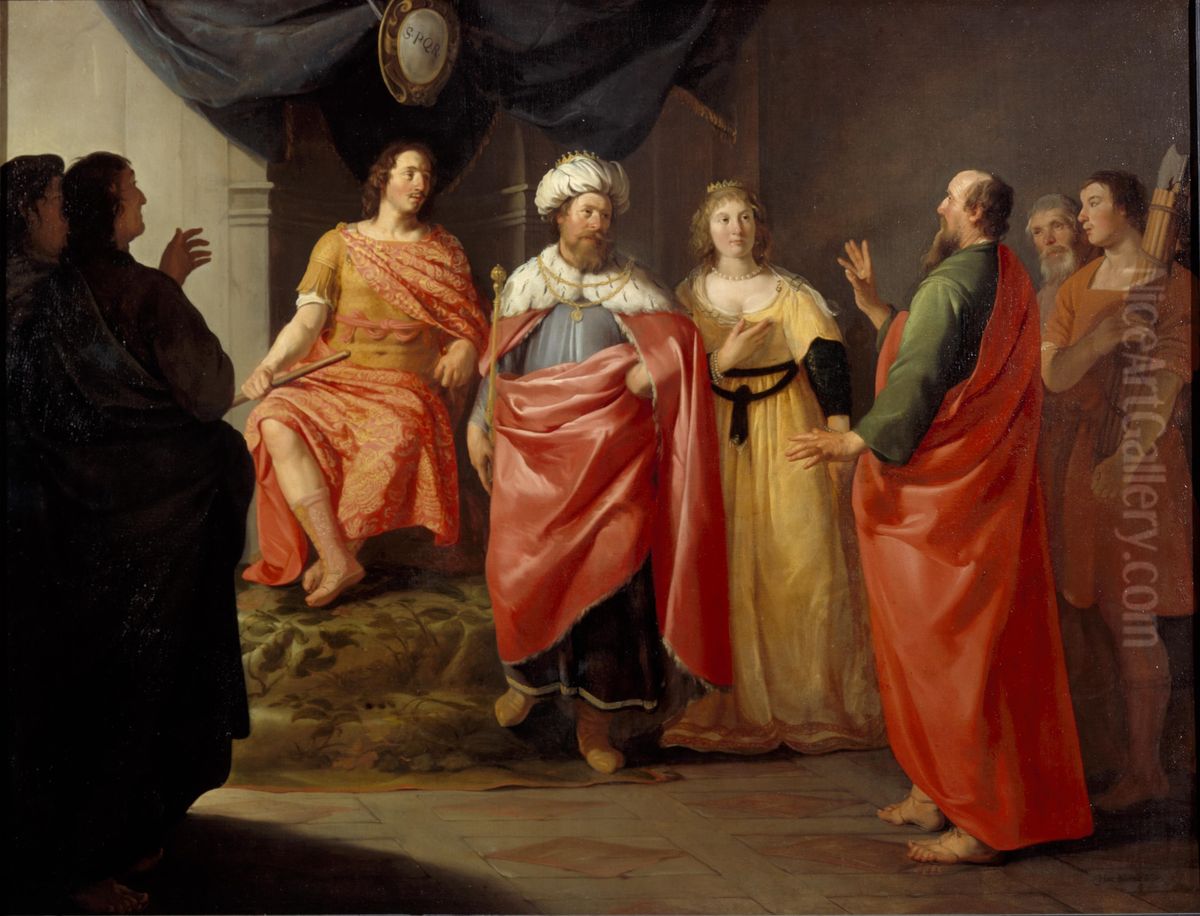 Paul before Festus, King Agrippa and Queen Bernice Oil Painting by Hendrick Bloemaert