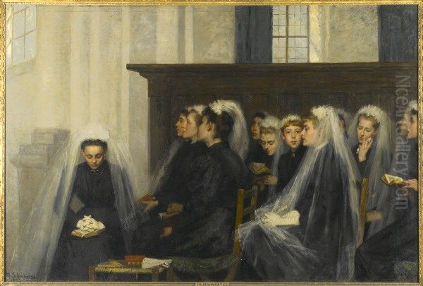 Lutherse aannemelingen Oil Painting by Therese Schwartze