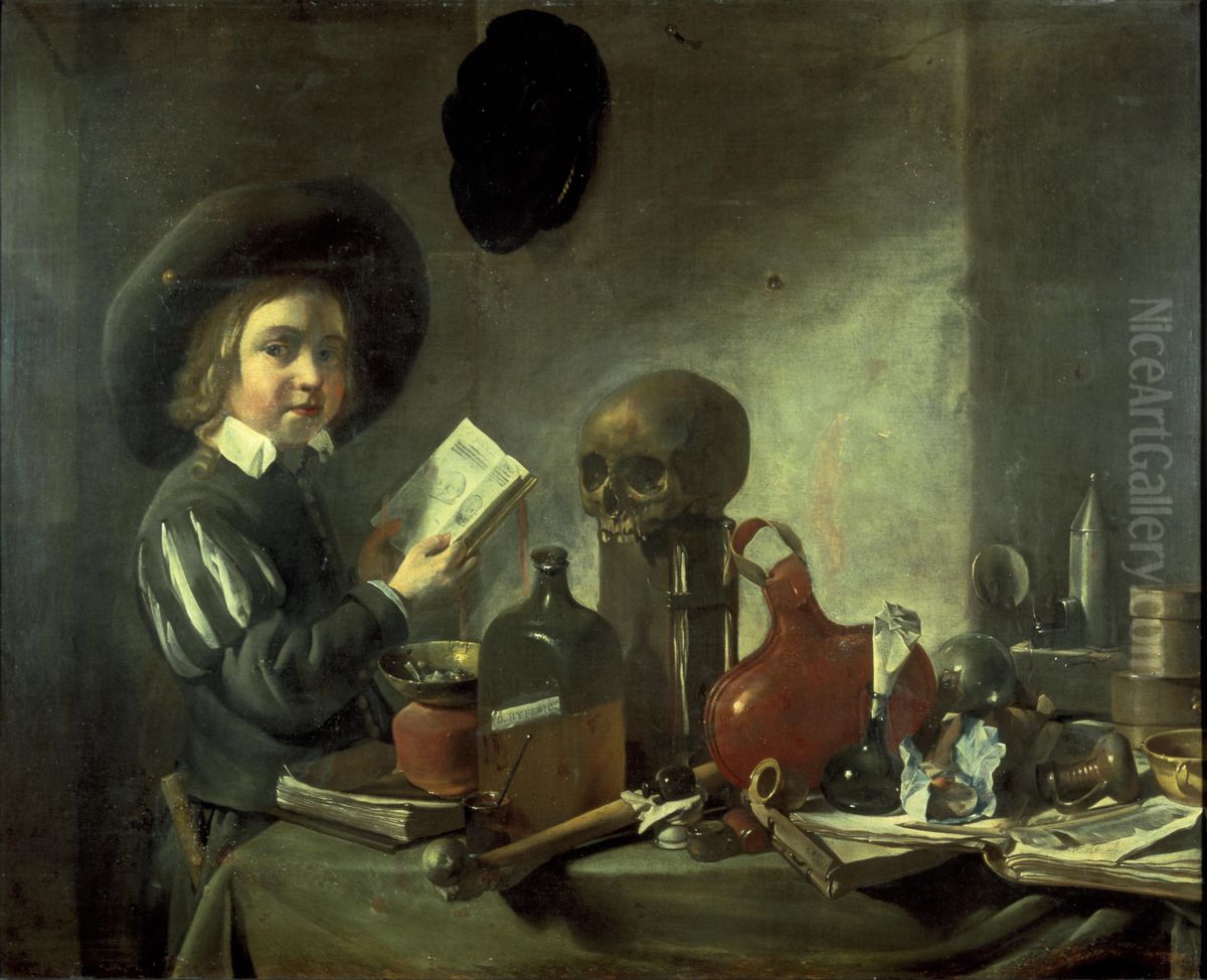 An Alchemist Oil Painting by Justus van Attevelt