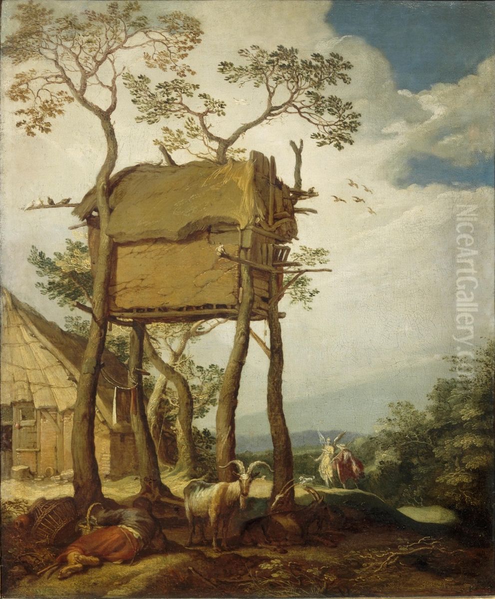 Farm landscape with Tobias and the angel Oil Painting by Abraham Bloemaert