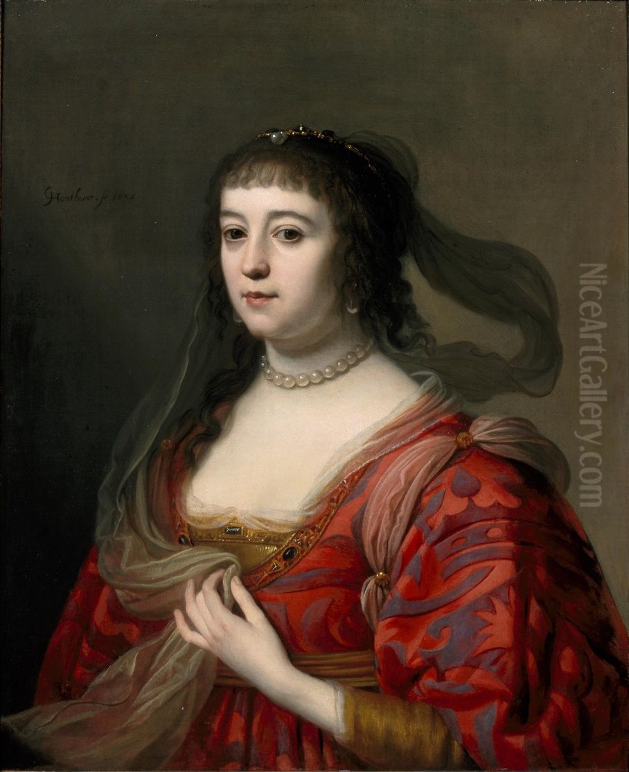 Portret van Amalia van Solms Oil Painting by Gerard van Honthorst