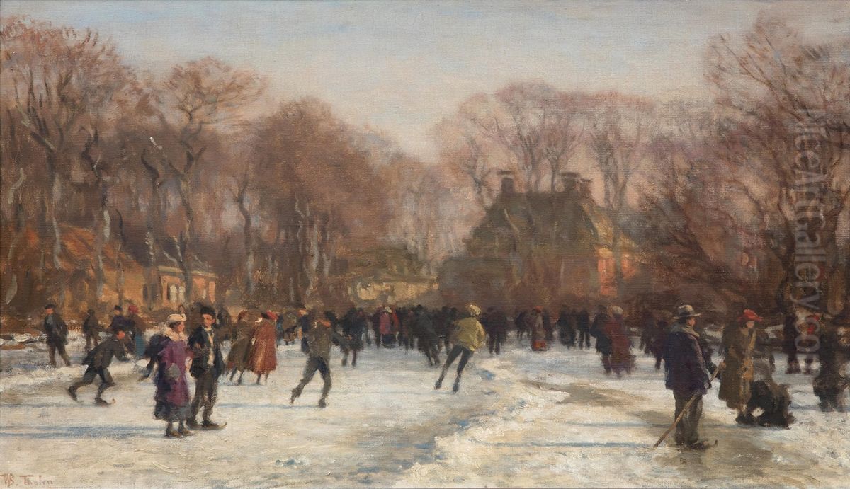 Schaatsenrijders op de vijver bij het Huis Ten Bosch Oil Painting by Willem Bastiaan Tholen