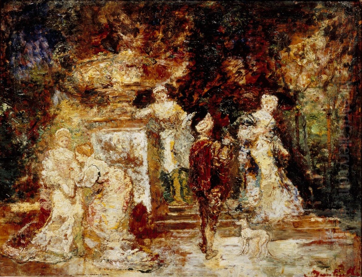 Die Terrasse Oil Painting by Adolphe Joseph Thomas Monticelli