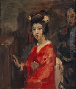 Japanese woman in a red kimono