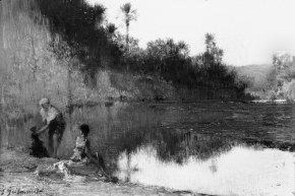 L'Oued Bou Saada Oil Painting by Gustave Achille Guillaumet