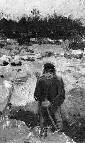 Spittende man Oil Painting by Piet Meiners