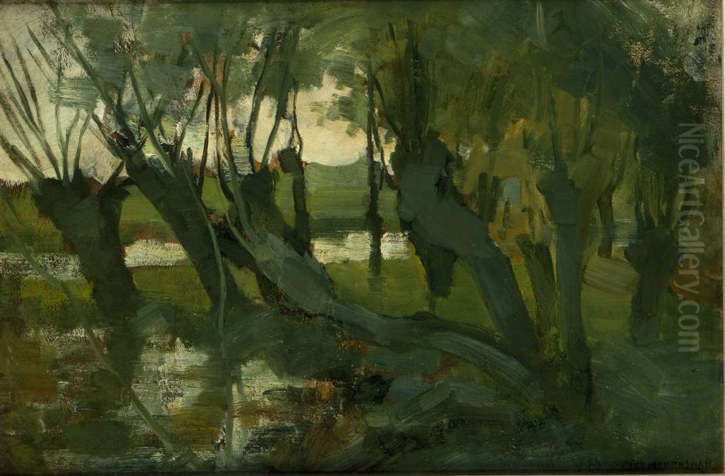 Willow grove, trunks leaning left I Oil Painting by Piet Mondrian