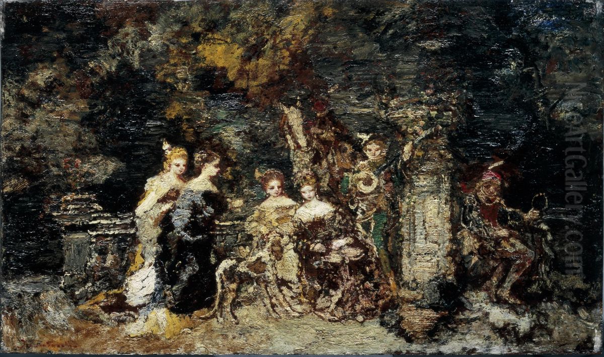 Figures dans un parc Oil Painting by Adolphe Joseph Thomas Monticelli