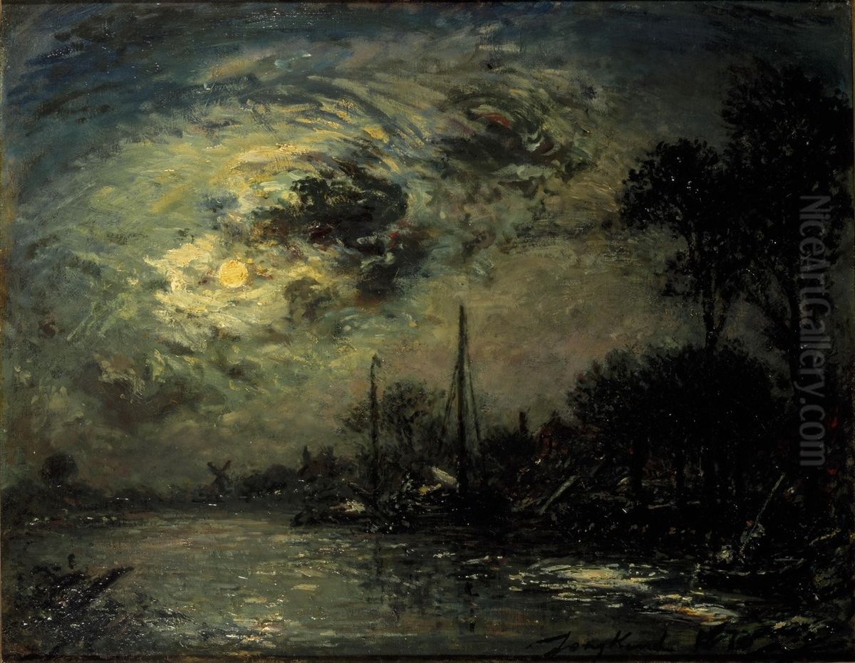 Maannacht Oil Painting by Johan Jongkind