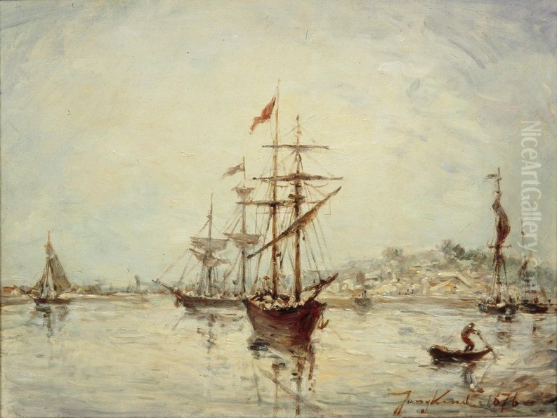 Haven van Honfleur bij laag water Oil Painting by Johan Jongkind