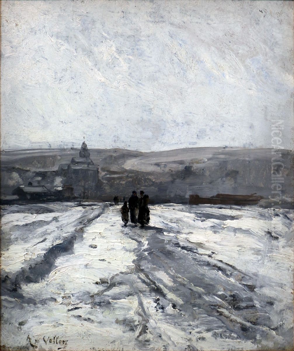 Dieppe, effet de neige Oil Painting by Antoine Vollon