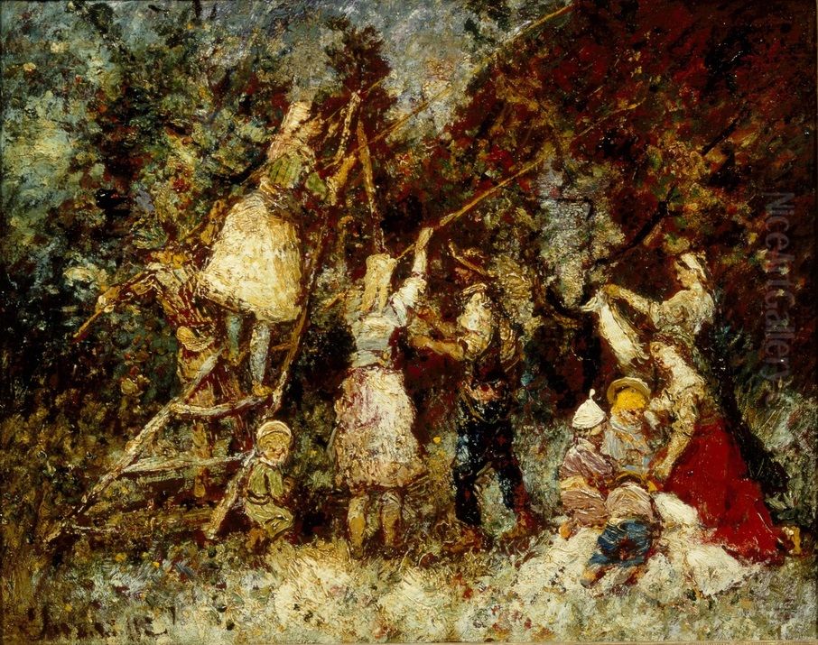 The Harvest of olives Oil Painting by Adolphe Joseph Thomas Monticelli
