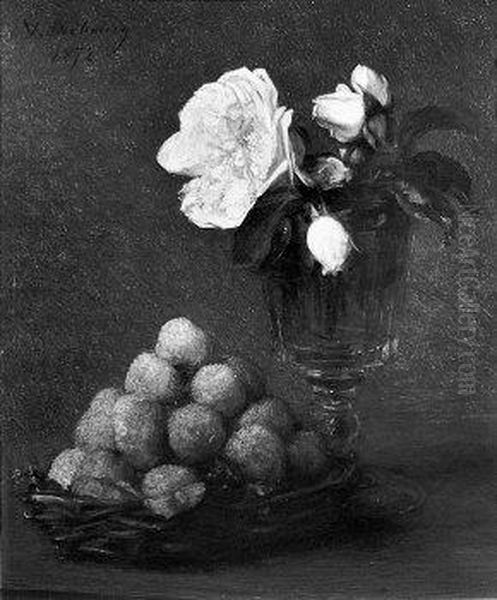 Roses et fraises Oil Painting by Victoria Dubourg
