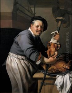 A cook preparing a grill-spit