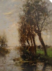 Landschap met sloot en vee
