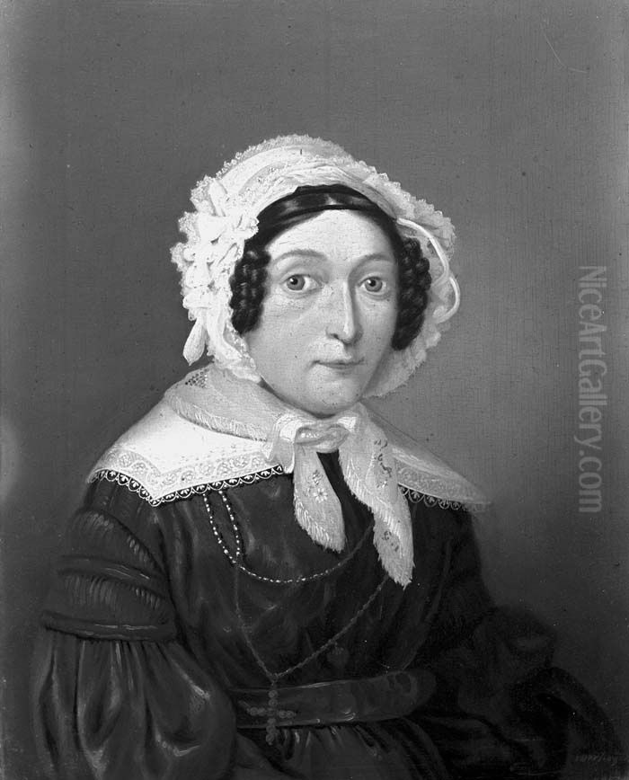 Portret van Gertrudis Margaretha de Klijn (1803-1873), echtgenote van Joannes Rijnbout Oil Painting by Jan Hendrik Verheijen
