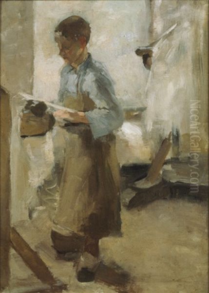 Jonge arbeider aan een spanbok Oil Painting by Anthon van Rappard