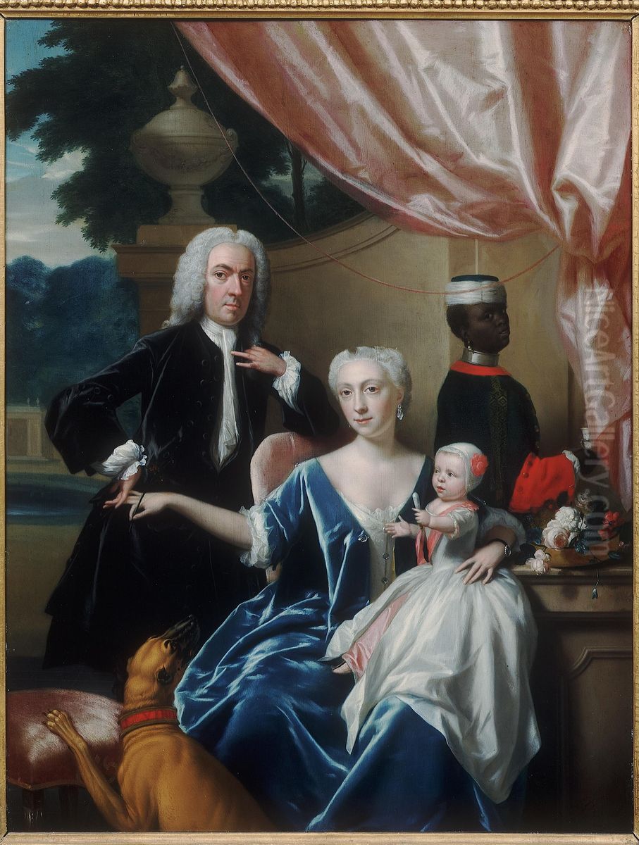 Portrait of the van Friesheim family, met een bediende Oil Painting by Philip van Dijk