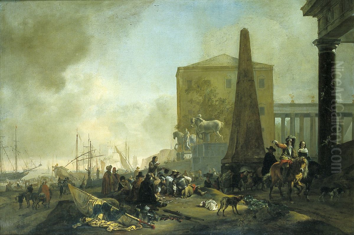 Italian Port Scene, 1949 Oil Painting by Jan Baptist Weenix